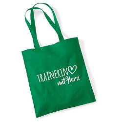 HUURAA Jutebeutel Trainerin mit Herz Tasche Baumwolle 10 Liter Kelly Green mit Motiv für die tollsten Menschen Geschenk Idee für Freunde und Familie von HUURAA