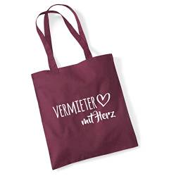 HUURAA Jutebeutel Vermieter mit Herz Tasche Baumwolle 10 Liter Burgundy mit Motiv für die tollsten Menschen Geschenk Idee für Freunde und Familie von HUURAA