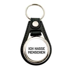 HUURAA Schlüsselanhänger ICH HASSE MENSCHEN Anhänger Metall mit Kunstleder mit witzigem Spurch Geschenk Idee für Freunde und Familie von HUURAA