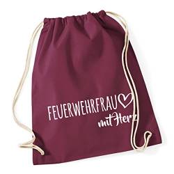 HUURAA Turnbeutel Feuerwehrfrau mit Herz Rucksack Baumwolle 12 Liter mit Motiv für die tollsten Menschen Geschenk Idee für Freunde und Familie von HUURAA