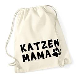 HUURAA Turnbeutel Katzenmama Tapse Rucksack Baumwolle 12 Liter Natural mit Motiv für alle Katzenmenschen Geschenk Idee für Freunde und Familie von HUURAA