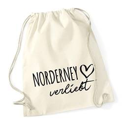 HUURAA Turnbeutel Norderney verliebt Rucksack Baumwolle Natural mit Namen deiner lieblings Insel Geschenk Idee für Freunde und Familie von HUURAA