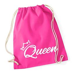 HUURAA Turnbeutel Queen Krone Rucksack Baumwolle 12 Liter Fuchsia mit Motiv Hochzeits Geschenk Idee für Freunde und Familie von HUURAA