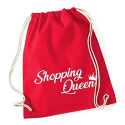 HUURAA Turnbeutel Shopping Queen Krone Rucksack Baumwolle 12 Liter Classic Red mit Schriftzug Geschenk Idee für Freunde und Familie von HUURAA