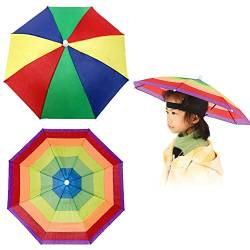 2 Stück Faltbarer Sonnenschirmhut,Regenbogen Regenschirm Hüte,Faltbarer Regenschirmhut für Cosplay Karneval Festival Outdoor Strand,Mit elastischen Bändern,geeignet für alle Erwachsenen und Kinder von HUYIWEI