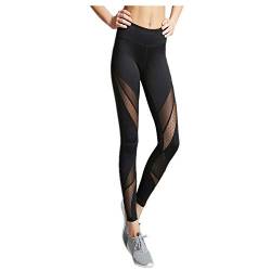 HUYURI Damen Sexy Sport Leggings, Tech Mesh Yoga-Fitness-Hose, Lange Streetwear Sporthose mit Netzeinsätzen Yogahose Laufhose Training Tights (Schwarz 3, M) von HUYURI Hosen