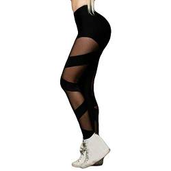 HUYURI Damen Sexy Sport Leggings, Tech Mesh Yoga-Fitness-Hose, Lange Streetwear Sporthose mit Netzeinsätzen Yogahose Laufhose Training Tights von HUYURI Hosen