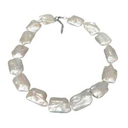 HUYXYDKZM 20" Güteklasse 20x25mm natürliche kultivierte weiße rechteckige Süßwasser-Halskette for Frauen von HUYXYDKZM