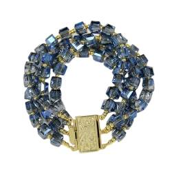 HUYXYDKZM 4 Reihen Blauer Würfel Kristall Quadrat Perlen Armband Armreif Handgemacht Damen Modeschmuck Geschenke von HUYXYDKZM