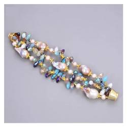 HUYXYDKZM Schmuck 8" 3 Stränge Lila Keshi Barock Perle Multi Color Kristall Armband for Frauen von HUYXYDKZM