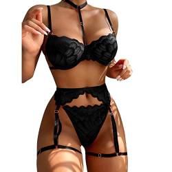 HUyydza Sexy Bowknot Teddy Dessous Set für Frauen Braut Flitterwochen Valentinstag Bandage Dessous Sexy Funktionsunterwäsche Compatible with Motorrad Bustier Schwarz Spitze von HUyydza