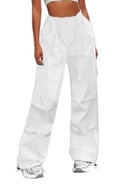 HVEPUO Cargohose Damen Baggy Weisse Hosen Cargo Frauen Damenhosen Weiss Weiß M von HVEPUO