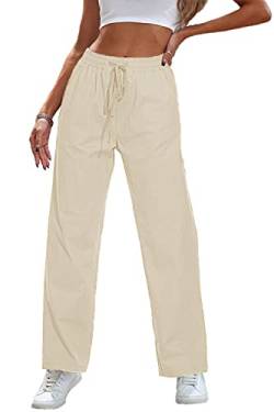 HVEPUO Chino Hose Damen Sommerhosen Hose Beige GemüTliche Trousers for Women Baumwollhose Beige M von HVEPUO