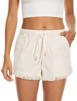 HVEPUO Damen Drawstring Shorts für Frauen Summer Lounge mit Taschen Kurze Hose Damen Khaki S von HVEPUO