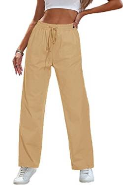 HVEPUO Damen Hosen Sommer Elegante Hose Mit Gummizug Damen Pants Khaki Hose Khaki L von HVEPUO