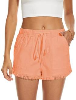 HVEPUO Damen Koralle Shorts Sommer Casual Lose mit Taschen Damen Drawstring Kurze Hose Orange M von HVEPUO