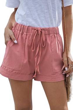 HVEPUO Damen Shorts Mit Gummizug Radlerhose Hotpants Kurze Hose Schulmädchen Sporthose Kurz Boxershorts Weite Hose Staubiges Rosa S von HVEPUO