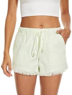 HVEPUO Damen Shorts Sommer Casual Lose mit Taschen Teenager Mädchen Drawstring Kurze Hose Leuchtendes Grün XL von HVEPUO