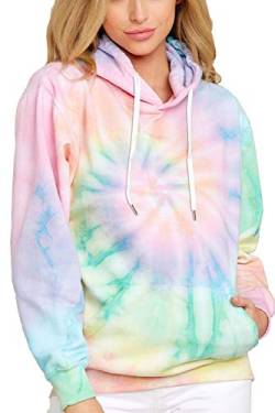 HVEPUO Herbst Mode Batik Hoodie Damen Coole Sachen Für Teenager Mädchen Y2K Top Basic Casual Bunt Kapuzenpullover Aesthetic Tie Dye Kordel Für Hoddies Frauen Kawaii Outdoor Dream Hoodie Green Grün S von HVEPUO