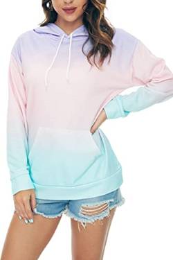 HVEPUO Hoodies Für Elegante Oberteil Damen Farbverlauf Hoodi Dream Clothes Aesthetic Alternative Clothes Baggy Kaputzenpulli Weite Lässige Oberteile Hoodie Mädchen Elegant Lila Blau XL von HVEPUO