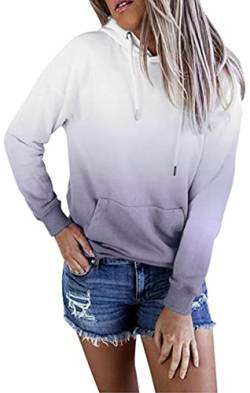 HVEPUO Hoodies für Damen, Batik-Pullover, lockere Passform, lässiges, leichtes Sweatshirt, A-Grau, 42 von HVEPUO