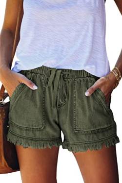 HVEPUO Jeans Shorts Damen Kurz Hosen Armeegrün XL von HVEPUO