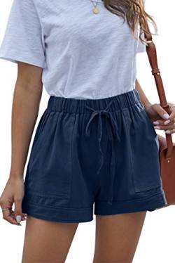 HVEPUO Kurze Hosen Damen Sommer 100% Baumwolle Shorts Frauen Sommer Kurz Short Hose Navy Blau L von HVEPUO