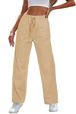 HVEPUO Leichte Sommerhose, Damen Stretch Hose Luftige Hose Damen Sommer Chinohosen Helles Khaki XXL von HVEPUO