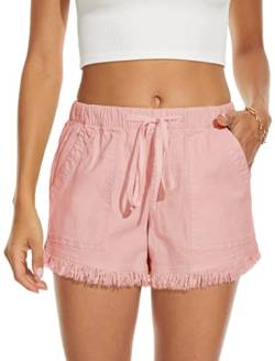 HVEPUO Shorts Damen Sommer Kurze Hosen Elastischem Stoff Solide Strand Shorts mit Taschen Rosa L von HVEPUO