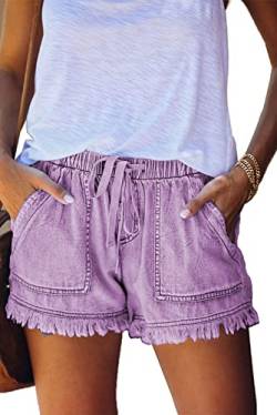 HVEPUO Teenager Mädchen Jeans Shorts Damen Kawaii Kurz Hosen Lila S von HVEPUO