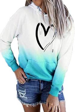 HVEPUO Teenager Mädchen Pullover Mit Herz Hoodie Farbverlauf University Hoody Damen Mit Kapuze Herbst Kapuzenpullov Hoodi Batik Hoddies/Pullies Damen Oberteil Blau L von HVEPUO