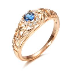 HVEREWFDDS Blau Natürlicher Zirkon Roségold Ring Hohler Kristall Blume ethnische Braut Eheringe für Frauen Vintage Fine Jewelry-8-Blau von HVEREWFDDS