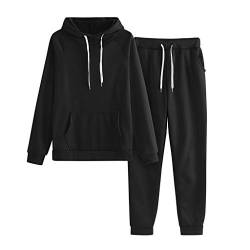 Trainingsanzüge Damen Hooded Sweatshirt Sweathose Sportswear-Sets Kapuzenpullover Hose Jogginganzug Sportanzug Sportbekleidung für Sport Running Jogging Fitness Yoga, Schwarz, Medium von HWTOP Sport