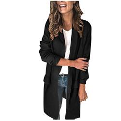 Damen Lang Blazer Herbst Winter Langjacke New Pure Color Trenchcoat Langarm Strickjacke False Tasche Freizeitanzug Mantel, Schwarz, XXL von HWTOP