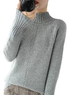 Herbst Winter Wollpullover Frauen Tops Pullover Halbhoher Kragen Casual Lose Strick Langarm Pullover, grau, X-Groß von HWYBHT