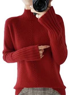Herbst Winter Wollpullover Frauen Tops Pullover Halbhoher Kragen Casual Lose Strick Langarm Pullover, rot, Groß von HWYBHT