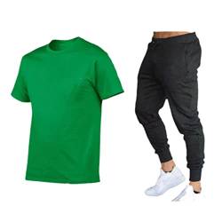HWYDM Herren Frühling Sommer Casual Anzüge, Männer Casual Sportswear Herren T-Shirt + Sweatpants, Greenlack, XX-Large von HWYDM