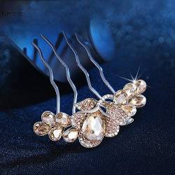 Einfache Haarkämme Glänzende Blume Strass Haarnadeln Clips Frauen Mädchen Täglichen Haarschmuck Braut Hochzeit Haar Styling Kopfbedeckungen (Color : Champagne) von HXSCOO