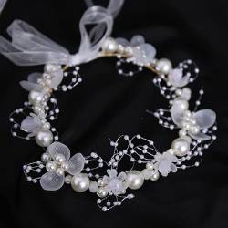 Elegante Mädchen Braut Stirnband Nachgeahmte Perle Haar Kopfschmuck Blumenkranz Braut Girlande Kopf Hoop Hochzeit Stirnbänder Haarschmuck (Color : Style 01) von HXSCOO