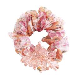 Elegante Mode Haar Zubehör Frauen Rose Blume Perle Strass Haarbänder Elastische Haar Seil Ring Scrunchies (Color : CB0084-D) von HXSCOO