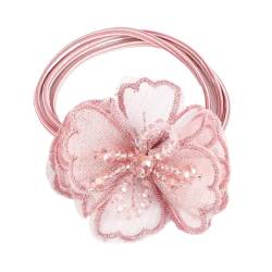 Elegante Mode Haar Zubehör Frauen Rose Blume Perle Strass Haarbänder Elastische Haar Seil Ring Scrunchies (Color : CB0086-P) von HXSCOO