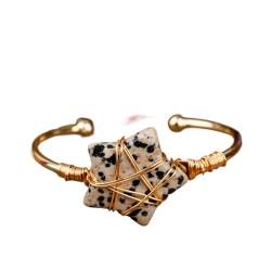 HXSCOO Frauen Edelstein Perlen Gold Kupfer Armband Armreif Draht umwickelt Sterne Perlen Manschette Armband Teengirls Paare Schmuck (Color : Rose Gold, Size : Amazonite) von HXSCOO