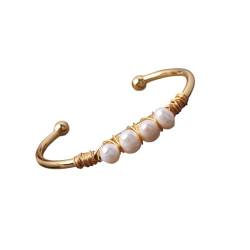 HXSCOO Natürliche Türkise, klobige Perlen, Gold, offenes Manschettenarmband for Frauen, barocke Perlen, offenes Armband, Armreif, Schmuck (Color : Pearl Gold) von HXSCOO