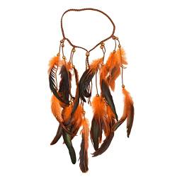 Indisches Leder, braune Feder, Quaste, Kopfketten, festliche, mondförmige, böhmische Kopfbedeckung, Haarschmuck (Color : Orange) von HXSCOO