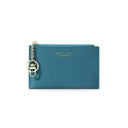 HXT-OAK Damen Minimalistisches Buntes Portemonnaie, Multifunktionales Kartenetui aus PU-Leder, Mini-Geldbörse mit Schlüsselring und Ausweisfenster Blauer See von HXT-OAK