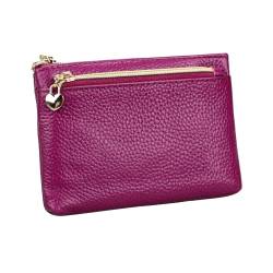 HXT-OAK Geldbörse Damen Leder Mini Geldbeutel Portmonee mit Reißverschluss Kartenfächer Brieftasche für Münze Kleingeld lila von HXT-OAK