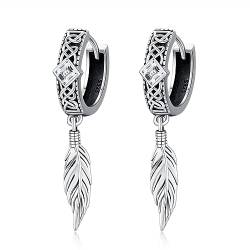 Federring Ohrringe Sterling Silber Hoop Earrings Feder Huggie Ohrringe Feder Schmuck Geschenke für Männer Frauen von HXWZB