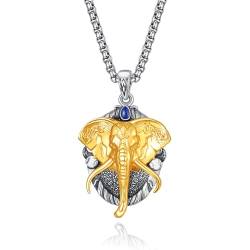 HXWZB Elefanten Halskette Vergoldet Sterling Silber Elefanten Anhänger Cool Punk Elefanten Halskette für Männer Jungen von HXWZB