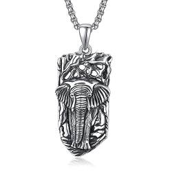 HXWZB Elefantenkette für Männer Wikinger-Elefanten-Anhänger-Halskette Keltische Elefanten-Halskette Sterling Silber Männer Punk Elefantencharm-Halskette Schmuckgeschenk für Männer Jungen Vater von HXWZB