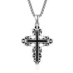 HXWZB Kreuz Halskette Sterling Silber Kruzifix/Irisches Kreuz/Kreuzritter Jerusalem/Keltisches Knotenkreuz Jesus Christus Kruzifix Kreuz Anhänger Schmuck für Männer Frauen (Großes Kreuz) von HXWZB